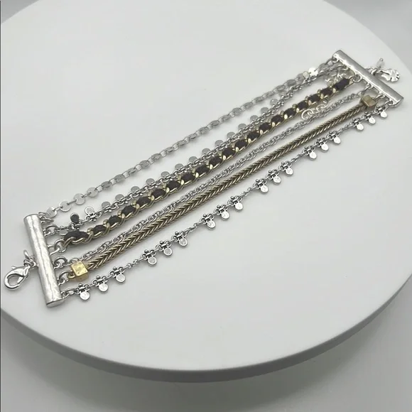 Lucky Brand Silver and Gold MultiChain Bracelet 7” 3” extend 7 inches 10 inches - Picture 2 of 3